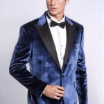 Velvet Slim Fit Blue Men Tuxedo Jacket - Wessi