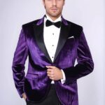 Velvet Slim Fit Single Button Purple Men Party Blazer