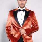 Velvet Slim Fit Single Button Tan Men Tuxedo Blazer