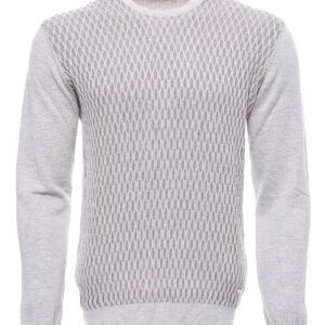 White Diamond Patterned Circle Neck Sweater - Wessi