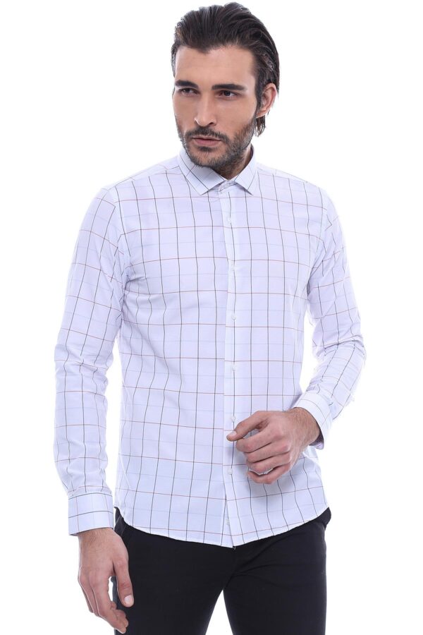 White Slim Fit Plaid Men's Shirt | Wessi