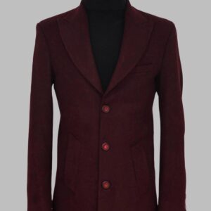 Wide Lapel Wool Burgundy Men Coat - Wessi