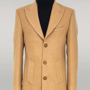 Wide Lapel Wool Cream Men Coat - Wessi