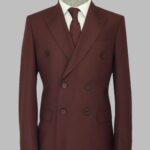 Wide Peak Collar Slim Fit Burgundy Men Double-Breasted Suit - Wessi