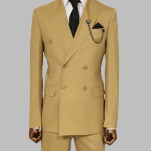 Wide Peak Collar Slim Fit Cream Men Double-Breasted Suit - Wessi