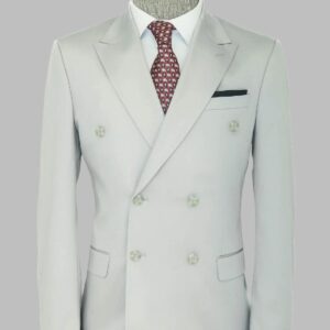 Wide Peak Lapel Slim Fit Light Gray Men Double-Breasted Suit - Wessi