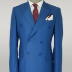 Wide Peak Lapel Striped Slim Fit Blue Men Double-Breasted Suit - Wessi