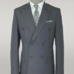 Wide Peak Lapel Striped Slim Fit Gray Men Double-Breasted Suit - Wessi