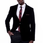 Wide Peak Lapel Velvet Black Blazer - Wessi