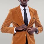 Wide Peak Lapel Velvet Yellow Blazer - Wessi