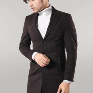 Wide Pointed Collar Brown Men Coat - Wessi