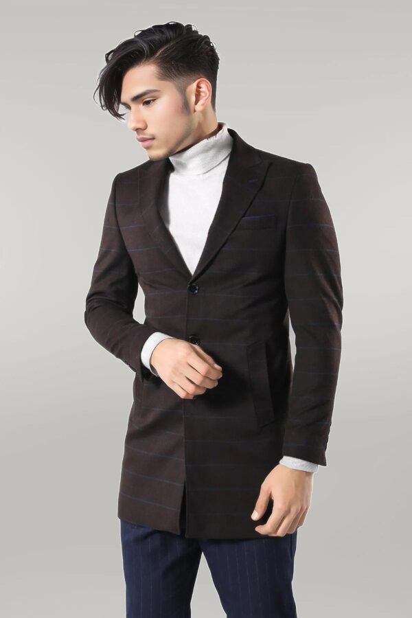 Wide Pointed Collar Brown Men Coat - Wessi
