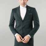 Wide Pointed Collar Green Men Coat - Wessi