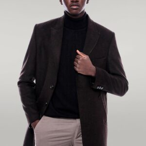 Wide Pointed Collar Over Knee Brown Men Coat - Wessi