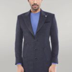 Wide Pointed Collar Smoked Over Knee Men Coat - Wessi