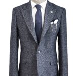 Wool Patterned Slim-Fit Navy Blue Men Blazer - Wessi