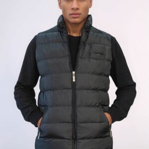 Zippered Pockets Quilted Black Men Winter Down Vest - Wessi