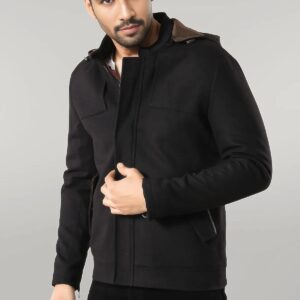 Zippered Sleeve Hooded Black Men Coat - Wessi