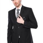 2 Button Bag Pocket Crested Black Jacket-Wessi