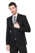 2 Button Bag Pocket Crested Black Jacket-Wessi