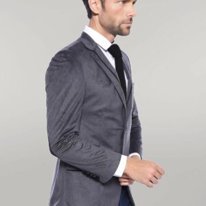 2 Button Bag Pocket Velvet Grey Jacket-Wessi