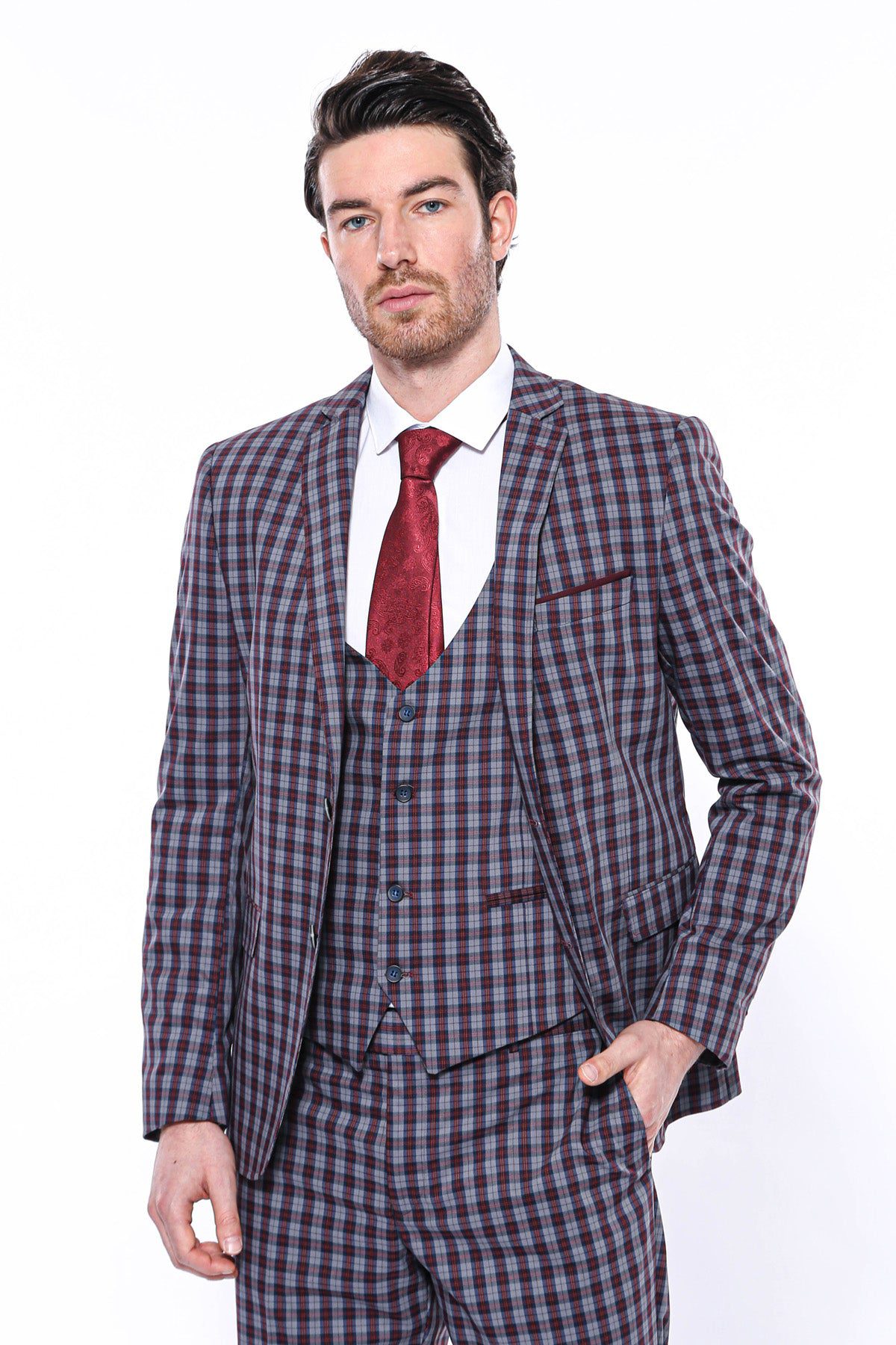 Unique plaid shirt + vest two-piece suit  384 main image 0