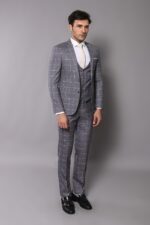 2-Button-Mono-Collar-Plaid-Suit-Vest-Grey-Suit-Wessi-3