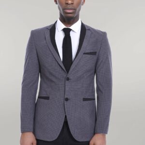 2 Buttons Pocket Piping Velvet Grey Jacket