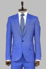 2 Piece Patterned Slim Fit Blue Men Suit
