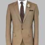 2 Piece Patterned Slim Fit Dark Beige Men Suit - Wessi