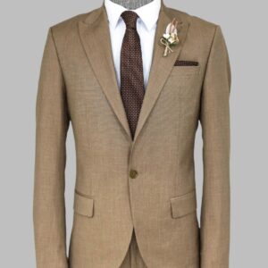 2 Piece Patterned Slim Fit Dark Beige Men Suit - Wessi