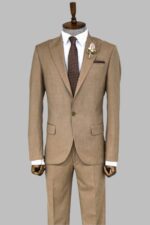 2-Piece-Patterned-Slim-Fit-Dark-Beige-Men-Suit-Wessi-4