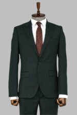 2 Piece Patterned Slim Fit Dark Green Men Suit