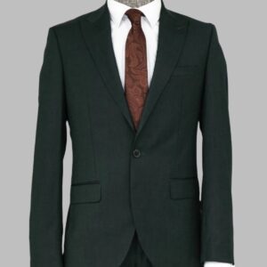 2 Piece Patterned Slim Fit Dark Green Men Suit - Wessi