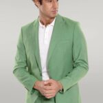 2 Piece Patterned Slim Fit Green Men Suit - Wessi