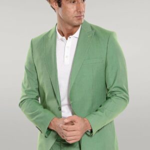 2 Piece Patterned Slim Fit Green Men Suit - Wessi