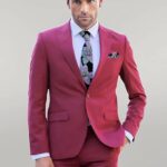 2 Piece Patterned Slim Fit Magenta Men Suit - Wessi