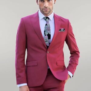 2 Piece Patterned Slim Fit Magenta Men Suit - Wessi