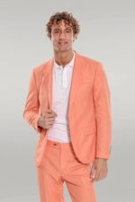 2 Piece Patterned Slim Fit Orange Men Suit