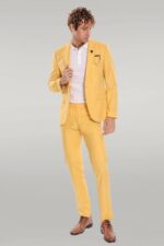 2-Piece-Patterned-Slim-Fit-Yellow-Men-Suit-Wessi-1