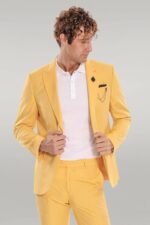 2 Piece Patterned Slim Fit Yellow Men Suit
