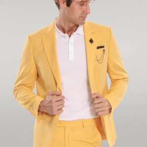 2 Piece Patterned Slim Fit Yellow Men Suit - Wessi