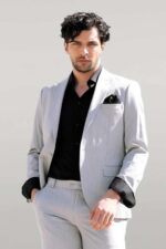 2 Piece Plain Slim Fit Grey Men Suit