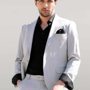 2 Piece Plain Slim Fit Grey Men Suit - Wessi