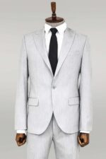 2 Piece Plain Slim Fit Light Grey Men Suit