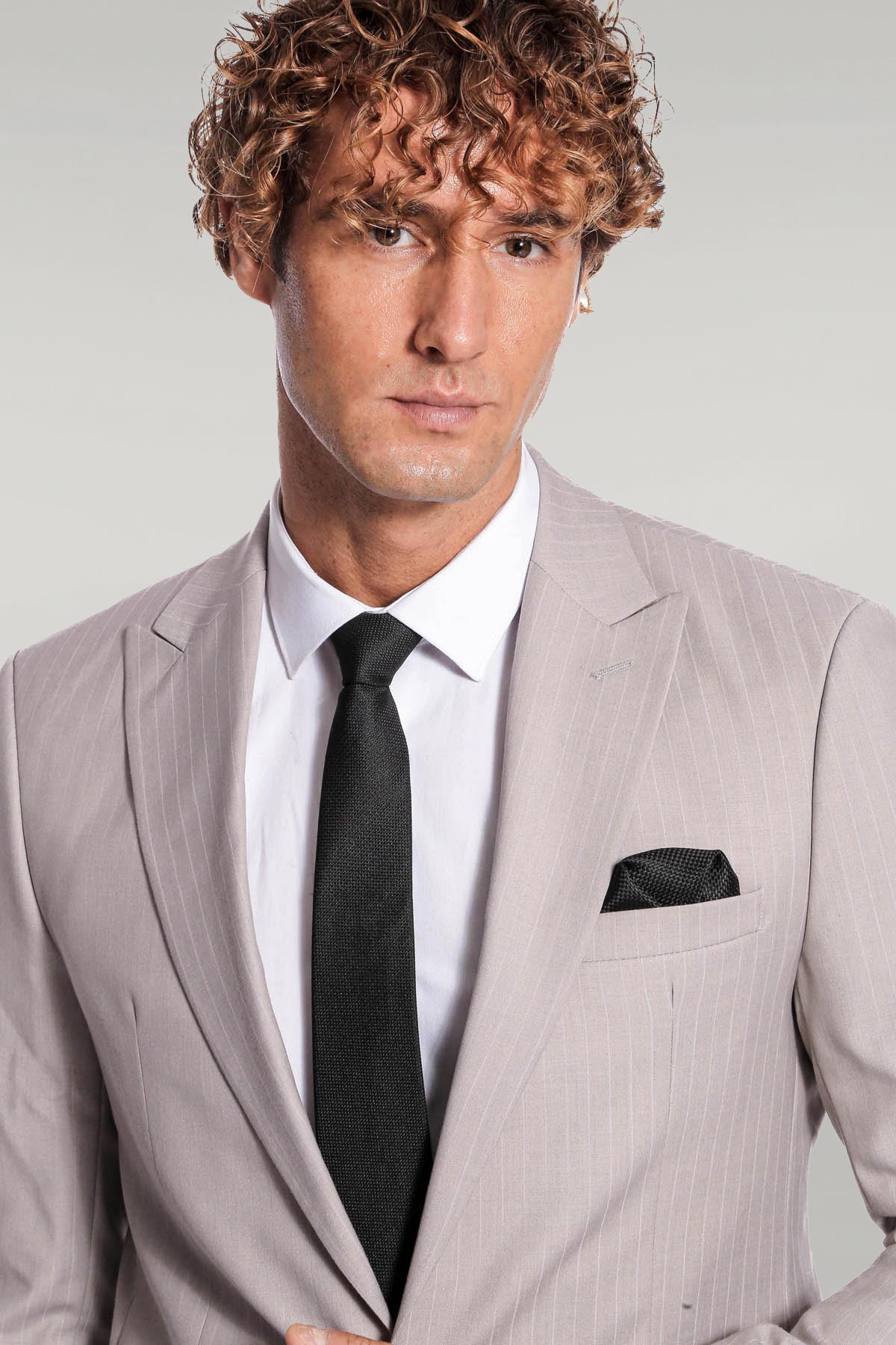 Men's 2 Piece Suit, Black/Grey Stripy, Belted Design, Costume