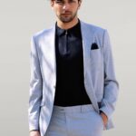 2 Piece Striped Light Blue Men Suit - Wessi