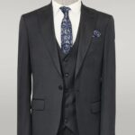 3 -Piece Single Button Peak Lapel Black Men Suit - Wessi