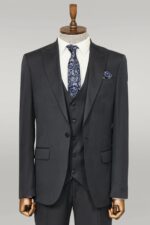 3 -Piece Single Button Peak Lapel Black Men Suit
