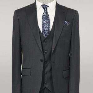 3 -Piece Single Button Peak Lapel Black Men Suit - Wessi